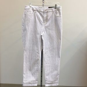 Chico’s Sz 2 striped “Girlfriend Crop” ankle jeans